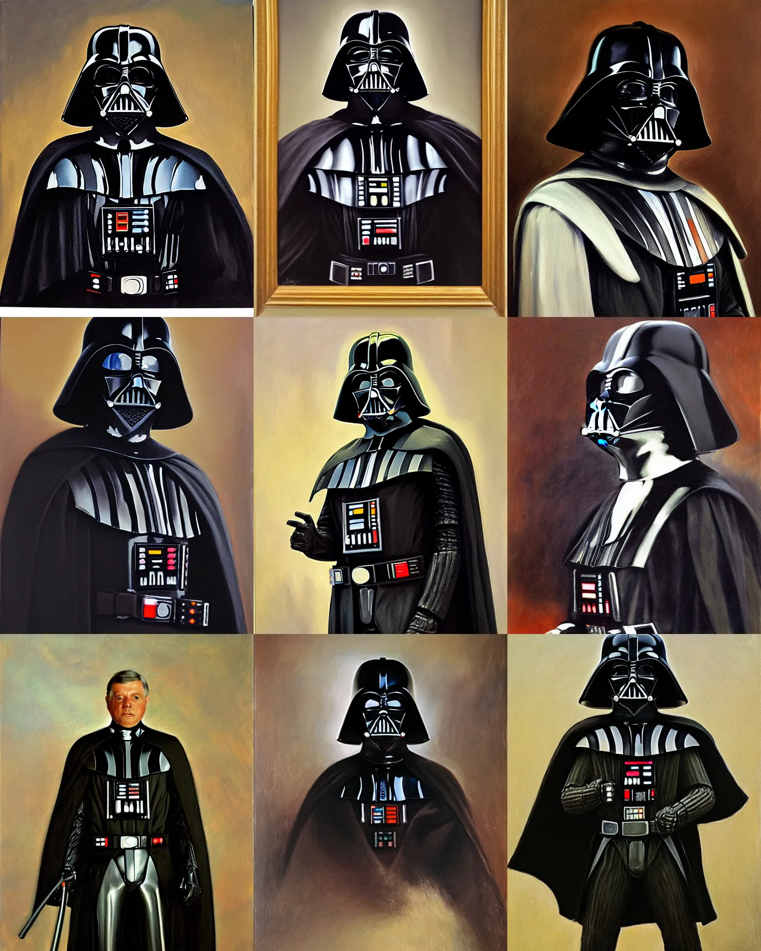 Prompt: a portrait of darth vader, oil painting by john singer sargent