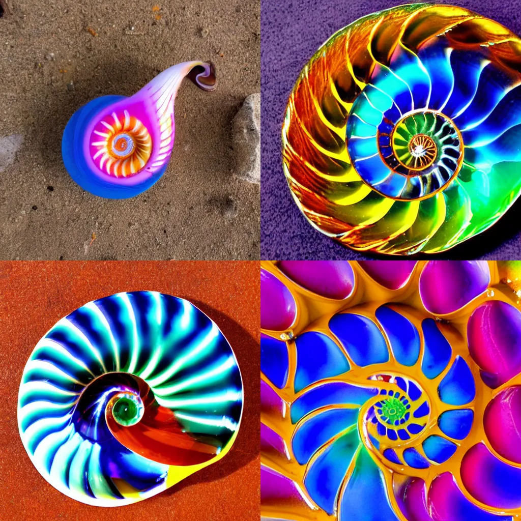 Prompt: colorful glass nautilus shell