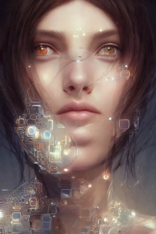 Prompt: artificial intelligence beautifull woman face being built piece by piece, almost done, fibonacci, intricate, highly detailed, digital painting, artstation, concept art, smooth, sharp focus, illustration, unreal engine 5, 8 k, art by artgerm and greg rutkowski and alphonse mucha