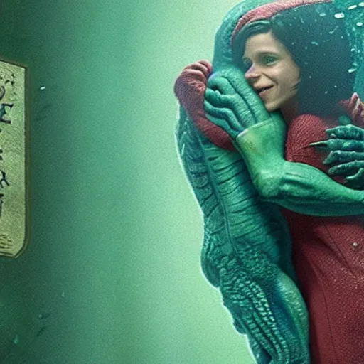 Image similar to frame from the movie pepe shape of water