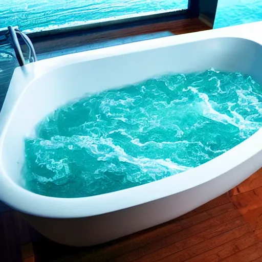 Image similar to a bath tub full of water like the ocean with waves