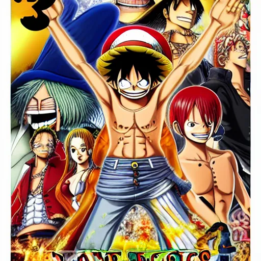 Image similar to one piece poster, 8 k uhd, 8 k uhd character details