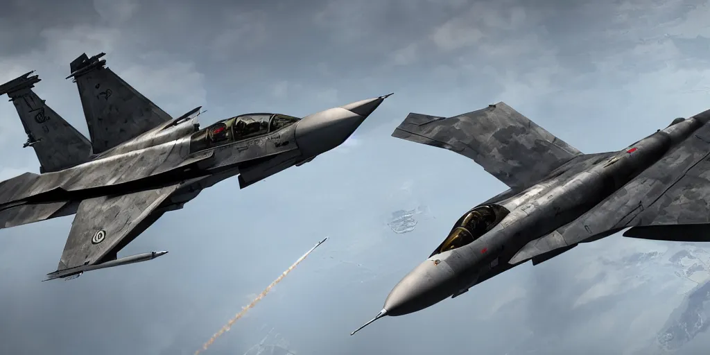 Image similar to concept art high resolution realistic rendering artstation fighter jet military equipment julien lepelletier
