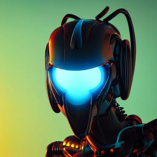 Image similar to synthwave cyborg insect alien face with wasp eyes, detailed face, sharp focus, synthwave art, aesthetic, octane render, raw, cinematic