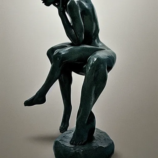 Prompt: sculpture of cate blanchett ,the thinker, by Augusts Rodin photorealism