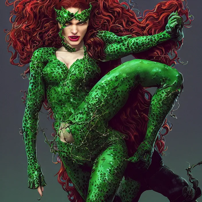 Image similar to portrait of Rachel Weisz as a Poison Ivy in Batman & Robin 1997. intricate artwork. by Tooth Wu, wlop, beeple, dan mumford. octane render, trending on artstation, greg rutkowski very coherent symmetrical artwork. cinematic, hyper realism, high detail, octane render, 8k