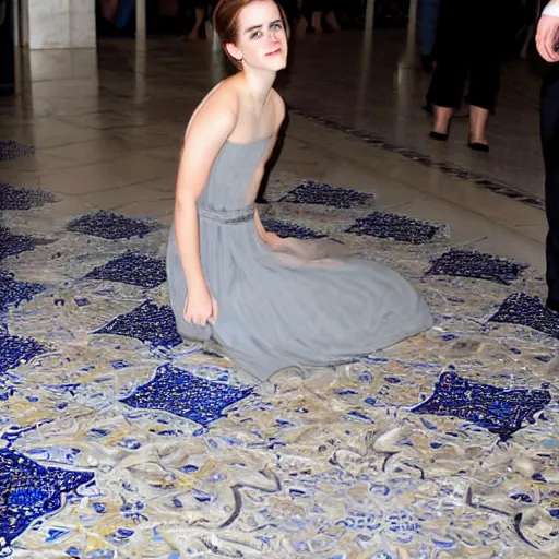 Image similar to Emma Watson on a tile floor