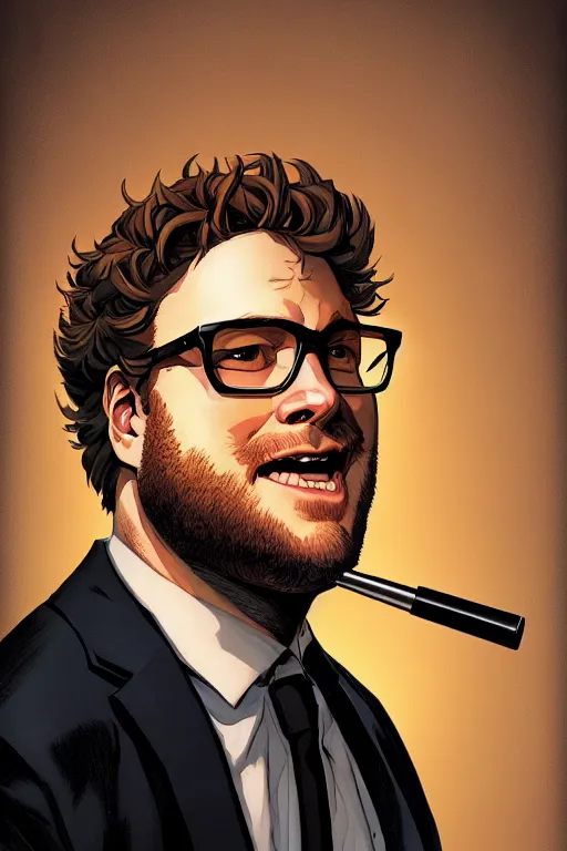 Prompt: seth rogen, manga cover art, detailed color portrait, artstation trending, 8 k, greg rutkowski