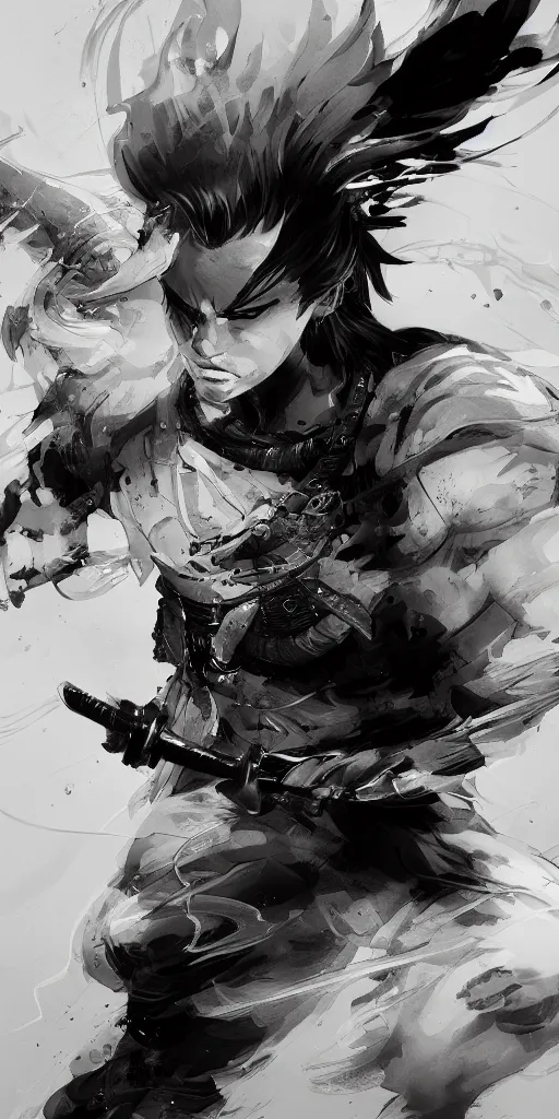 Image similar to highly detailed beautiful black and white photography of a samurai, splash, sharp focus, dynamic lighting, elegant harmony, beauty, masterpiece, by riccardo federici, by james jean, by craig mullins, by lois van baarle, by makoto shinkai, by greg tocchini, by greg rutkowski, illustration, ink draw, pen,