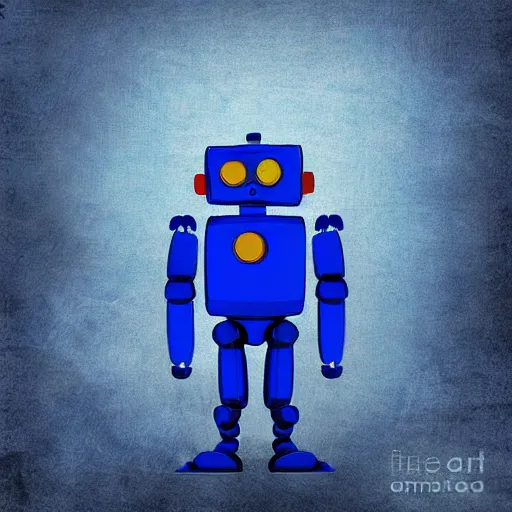 Prompt: a blue robot stands alone on a dead earth, digital art