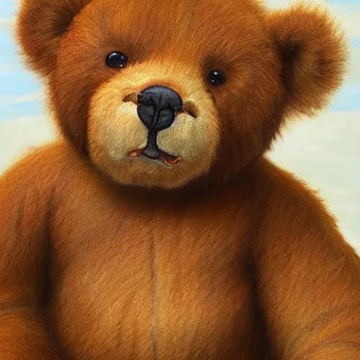 Image similar to a realistic teddy bear painting by Philipp Otto Runge, 4k, trending on cgsociety, Extremely detailed, 8k