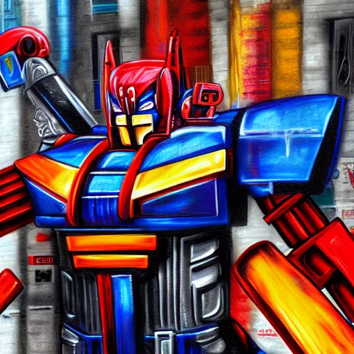 Image similar to Graffiti art of Optimus prime, 4k, digital photograph