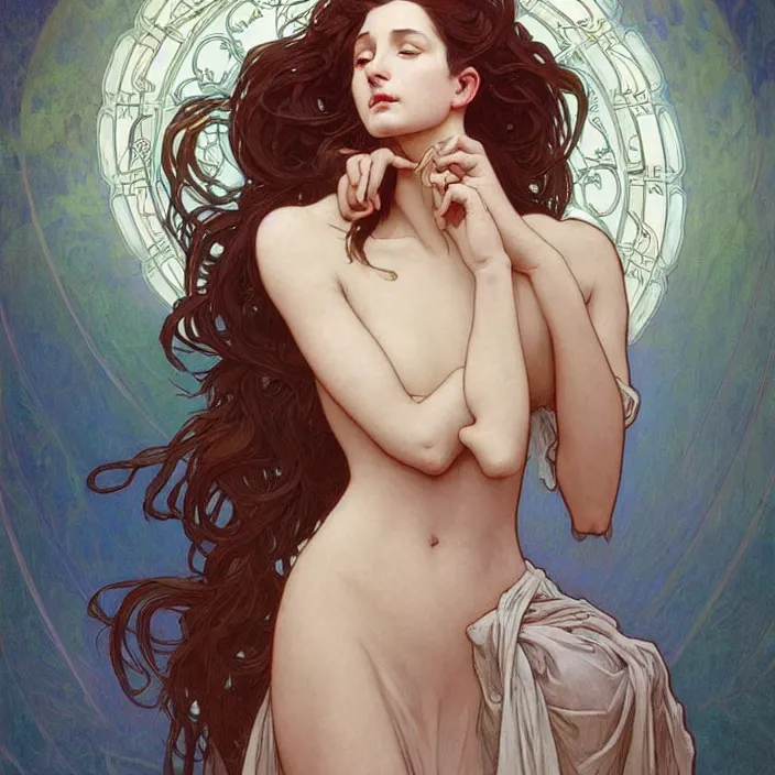 Image similar to a portrait of a beautiful! angel in low cut dress!! by ross tran!!! and alphonse mucha and greg rutkowski! and gustav dore! and zdzisław beksinski!, in style of digital art illustration. symmetry. highly detailed face. fantasy, smooth, hyper detailed, sharp focus, soft light. trending on artstation. 4 k