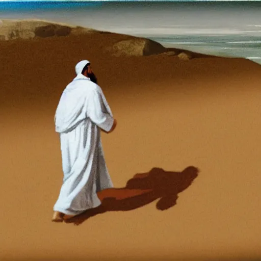 Prompt: Jezus walking on a beach