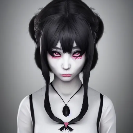 Prompt: photorealistic full shot portrait of angry darkness anime girl, inspired by Tim Burton, detailed, unreal engine 4k