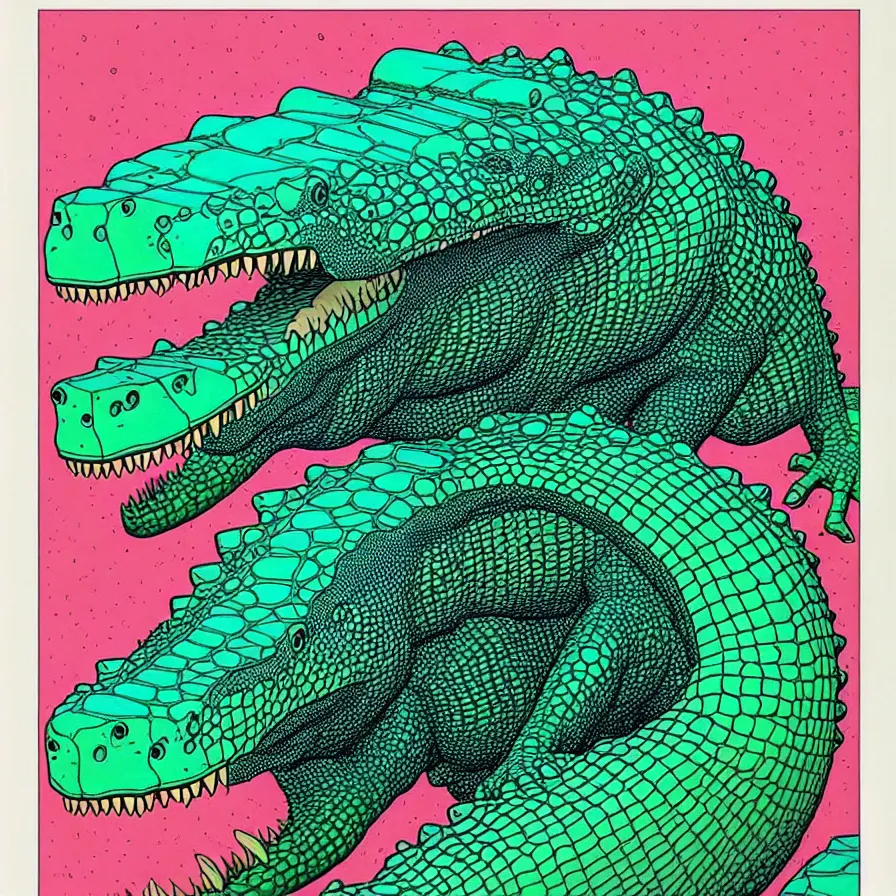 Image similar to ( ( ( ( beautiful crocodile surrounded by decorative frame design ) ) ) ) by mœbius!!!!!!!!!!!!!!!!!!!!!!!!!!!, overdetailed art, colorful, artistic record jacket design