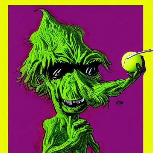 Image similar to a snoop dogg tennis ball monsters, colorful, digital art, fantasy, magic, chalk, trending on artstation, ultra detailed, professional illustration by basil gogos