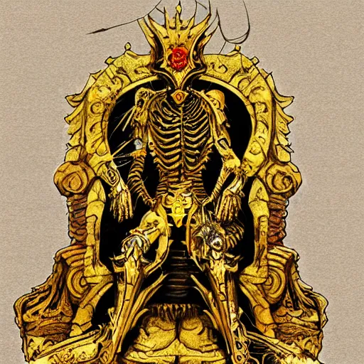 Image similar to illustration. the corpse emperor on his golden throne. 4 0 k. body horror.