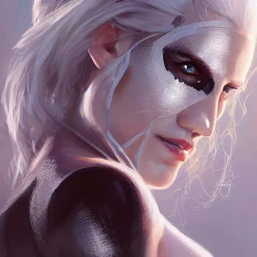 Prompt: full body portrait of white haired girl in spider man suit, super hero, webs, highly detailed, very beautiful face, very detailed eyes, digital art, artstation, concept art, smooth, sharp focus, greg rutkowski, wlop