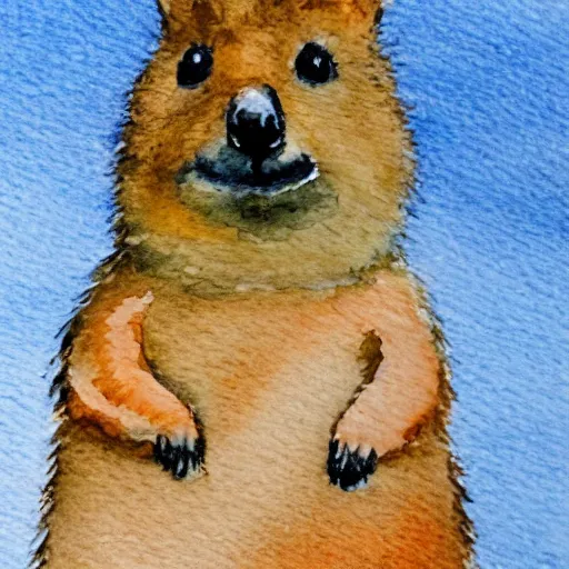 Prompt: a quokka selfie in front of the eiffel tower, realistic watercolour