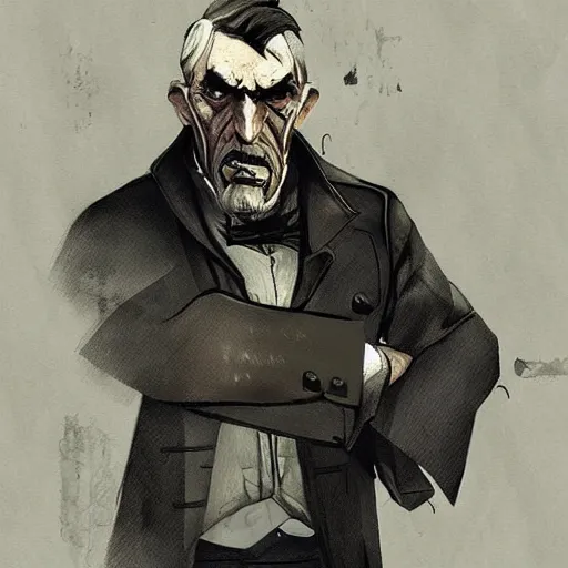 Image similar to old angry man, dishonored art style