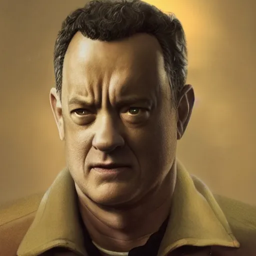 Image similar to a highly detailed matte portrait of tom hanks as a sam fischer, spy novel by tom clancy, unreal engine, volumetric lighting, exquisite detail, 8 k, art by greg rutkowski and alphonse mucha