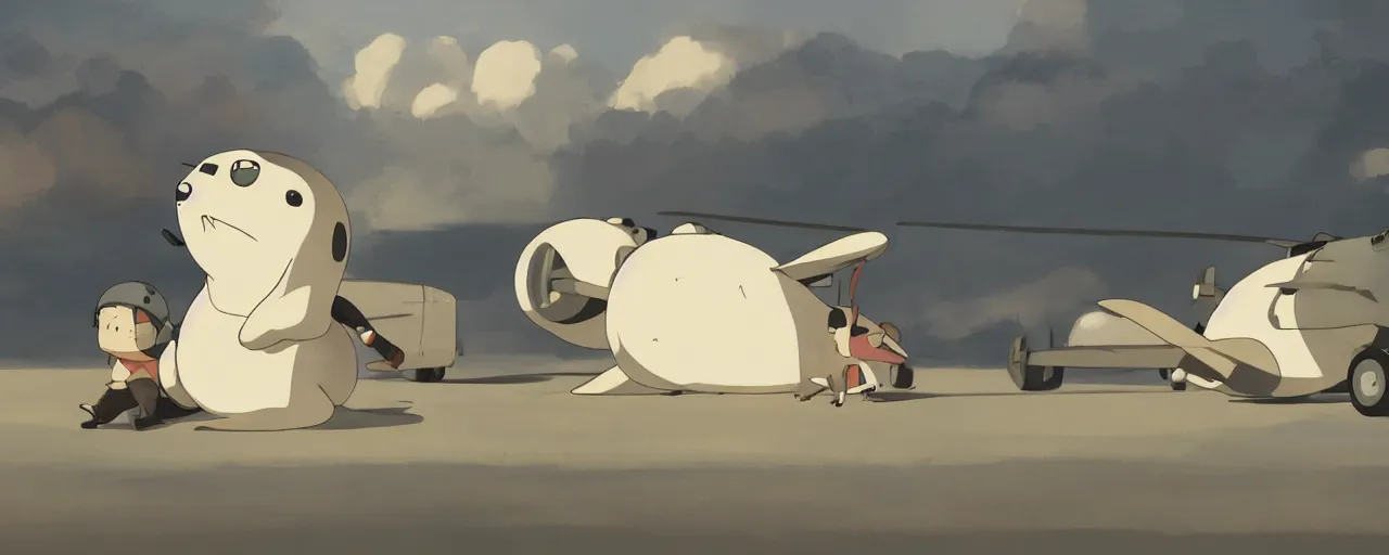 Prompt: baby harp seal pilot crashing airplane, japanese zero, 1 9 3 0 s, atey ghailan, goro fujita, studio ghibli, rim light, intense daytime lighting, clear focus, very coherent