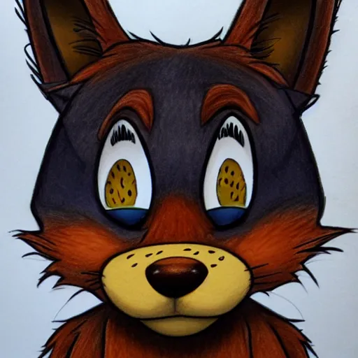 Image similar to colored Pencil drawing of cartoon furry character, highly detailed