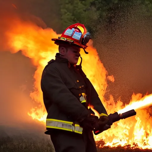 Image similar to a firefighter using a flamethrower