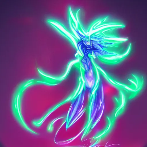 Prompt: creature concept of a neon elemental, whirling energy made of neon ( dramatic, cinematic, digital fantasy art )