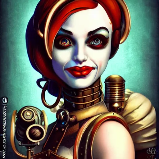 Image similar to lofi bioshock steampunk portrait of harley quinn, Pixar style, by Tristan Eaton Stanley Artgerm and Tom Bagshaw.