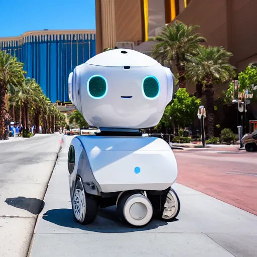 Image similar to LAS VEGAS, NV JUNE 7 2024: One of the most helpful happy self-aware robots to emerge from the future-technologies-portal.