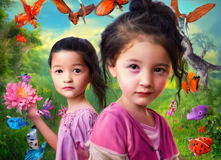 Prompt: 🦩🪐🐞👩🏻🦳, lowbrow, 8 k, matte painting, in the style of lilia alvarado,