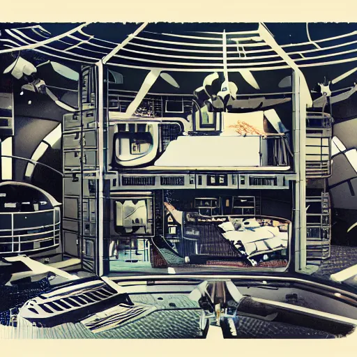 Image similar to photo of an atompunk space habitat