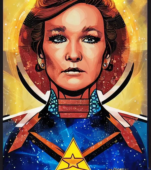 Image similar to portrait of young Tanya Tucker as a female space priestess, by DC comics and Sandra Chevrier