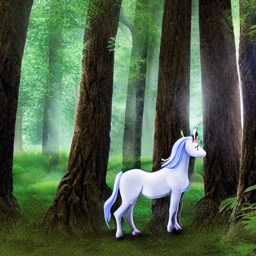 Prompt: unicorn inside her sacred grove