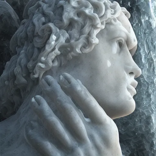 Prompt: “a delicate renaissance marble sculpture covered with water veil, highly detailed transparent marble cloth, gi, global illumination, physically based rendering, photorealistic, top light, dark background”