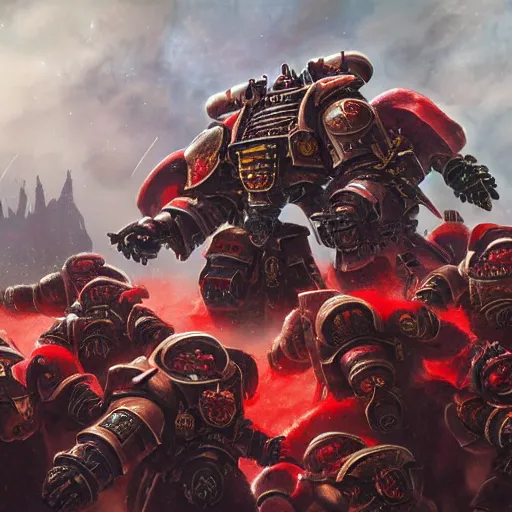 Prompt: a beautiful highly detailed matte painting of Warhammer 40k Space Marine Blood Ravens