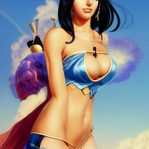 Image similar to a portrait nico robin by eiichiro oda, huang guangjian and gil elvgren and sachin teng, 4 k resolution, artstation, high detail, female body