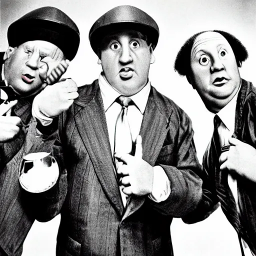 Image similar to an album cover for the three stooges as a hip hop group in 1980