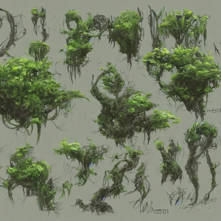 Image similar to lush bushes concept art, detailed diagrams, aesthetic, artstation