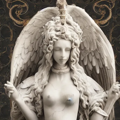 Image similar to a beautiful, elegant and ornate angel of technology