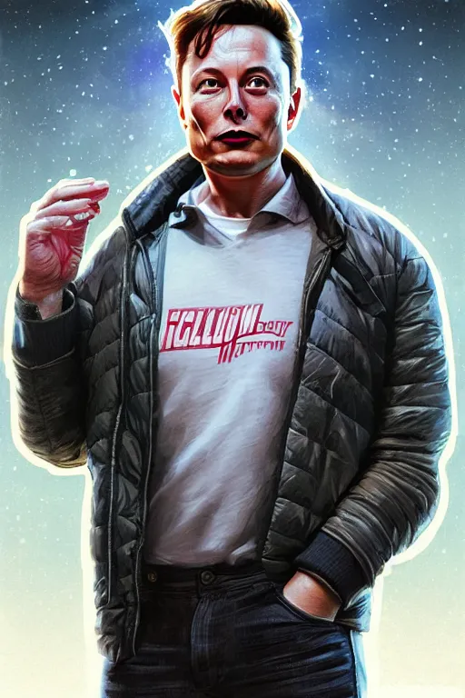 Image similar to elon musk as marty mcfly, realistic portrait, symmetrical, highly detailed, digital painting, artstation, concept art, smooth, sharp focus, illustration, cinematic lighting, art by artgerm and greg rutkowski and alphonse mucha