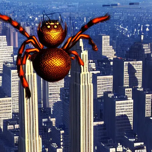 Prompt: Donald Trump as a giant spider crawling on empire state building unreal engine