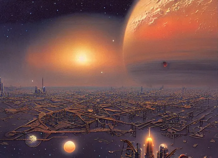 Image similar to the city and the stars, matte painting, peter elson, incredible detail