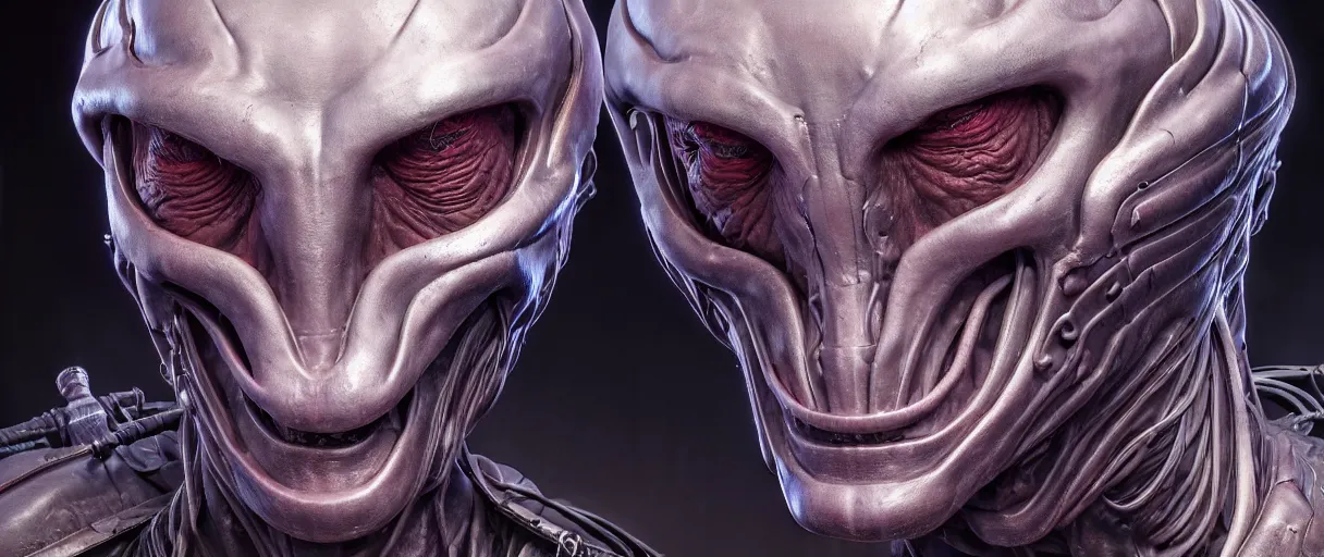 Image similar to hyperrealistic highly detailed side bust of chrome Jötunn smirking sharp concept art wayne barlowe hannah yata cinematic lighting 8k low angle shallow depth of field