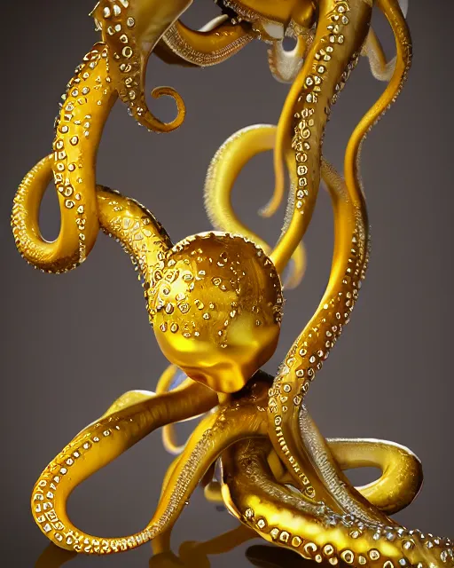 Prompt: a shiny ceramic beautiful woman, with octopus tentacles for hair, 3 d render, by alex gray and android jones, 8 k resolution, digital art, sigma 8 5 mm f / 1. 4