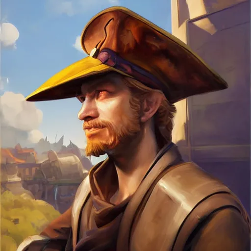 Image similar to greg manchess portrait painting of partially armored pirate captain guybrush threepwood as overwatch character, medium shot, asymmetrical, profile picture, organic painting, sunny day, matte painting, bold shapes, hard edges, street art, trending on artstation, by huang guangjian, gil elvgren, ruan jia, greg rutkowski, gaston bussiere