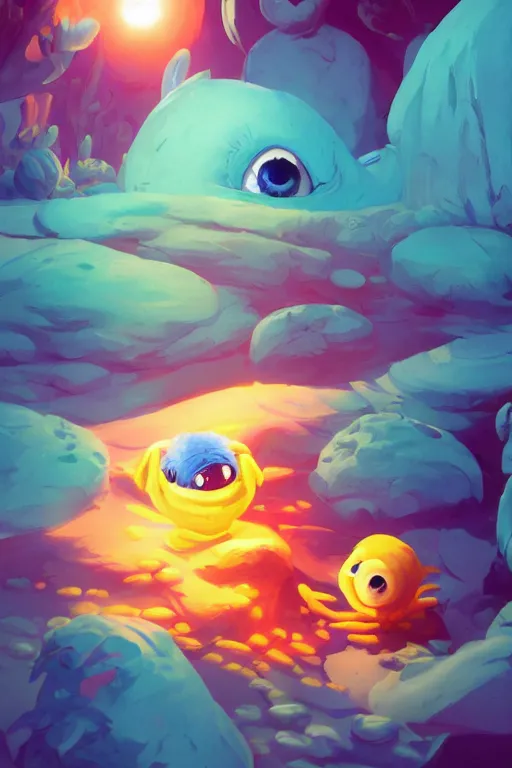 Image similar to smurf ghost creature animal sushi cristal very big eye roots cactus elemental flush of force nature micro world fluo fishscale, behance hd by jesper ejsing, by rhads, makoto shinkai and lois van baarle, ilya kuvshinov, rossdraws radiating a glowing aura global illumination ray tracing hdr