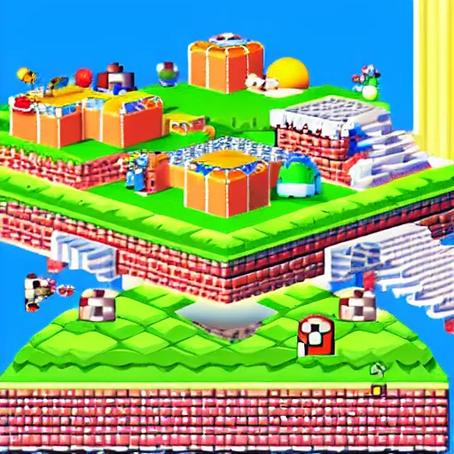 Image similar to an isometric view of the first level in super mario brother by Chiho Aoshima